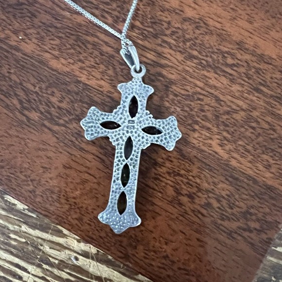 Sterling Silver .925 multi gemstone cross pendant necklace - Picture 4 of 11